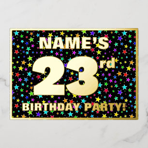 23rd Birthday Party — Fun, Colorful Stars Pattern Foil Invitation