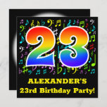 [ Thumbnail: 23rd Birthday Party: Fun Music Symbols, Rainbow 23 Invitation ]