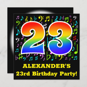 23rd Birthday Party: Fun Music Symbols, Rainbow 23 Invitation