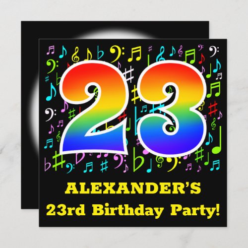 23rd Birthday Party Fun Music Symbols Rainbow 23 Invitation