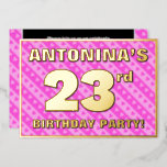 [ Thumbnail: 23rd Birthday Party — Fun Pink Hearts and Stripes Invitation ]