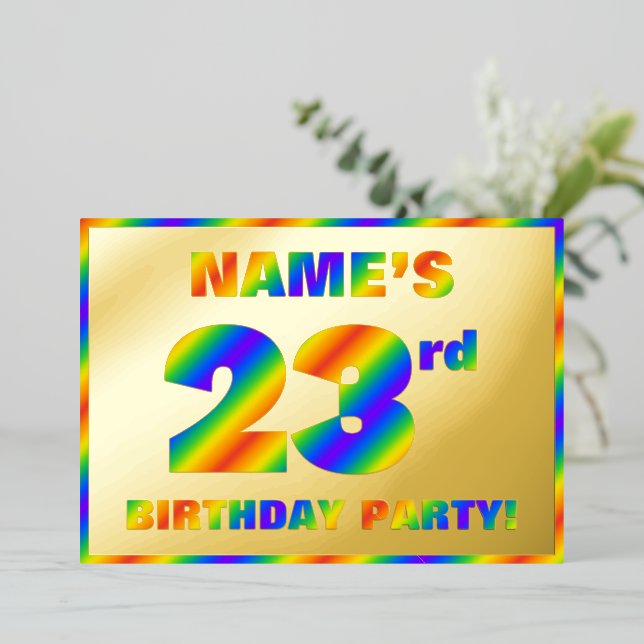 23rd Birthday Party — Fun, Rainbow Spectrum “23” Foil Invitation (Standing Front)