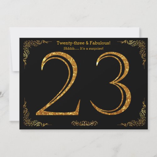 23rd Birthday partyGatsby stylblack gold glitter Invitation