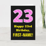 [ Thumbnail: 23rd Birthday: Pink Stripes and Hearts "23" + Name Card ]