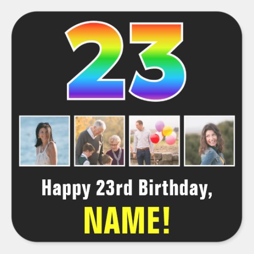 23rd Birthday Rainbow 23 Custom Photos  Name Square Sticker
