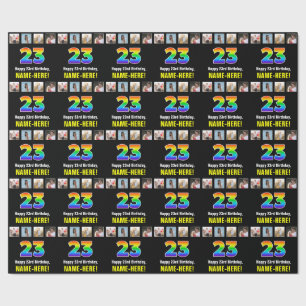 23rd Birthday: Rainbow “23“; Custom Photos & Name Wrapping Paper