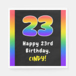 [ Thumbnail: 23rd Birthday: Rainbow Spectrum # 23, Custom Name Napkins ]