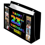 [ Thumbnail: 23rd Birthday: Rainbow Text, Custom Photos & Name Gift Bag ]