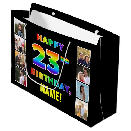 23rd Birthday Rainbow Text Custom Photos  Name Large Gift Bag