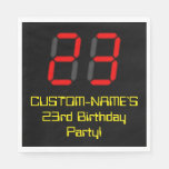 [ Thumbnail: 23rd Birthday: Red Digital Clock Style "23" + Name Napkins ]