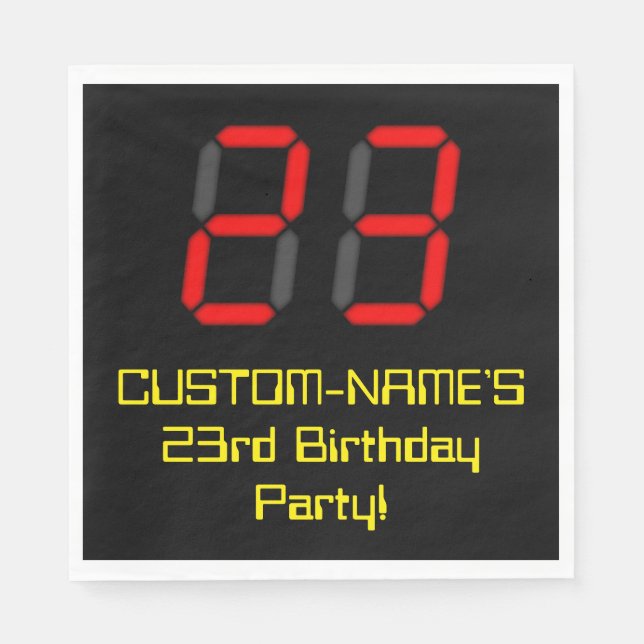 23rd Birthday: Red Digital Clock Style "23" + Name Napkins (Front)