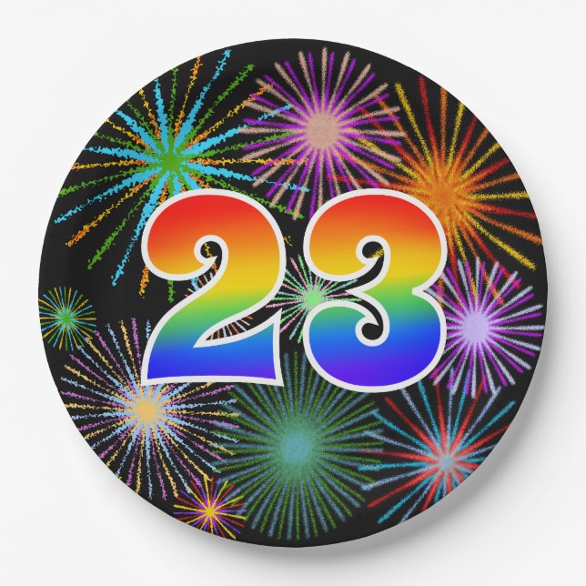 23rd Event - Fun, Colorful, Bold, Rainbow 23 Paper Plates (Front)