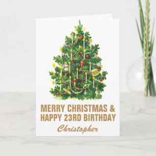 23rd Happy Birthday and Merry Christmas Tree Card