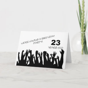 23rd party invitation with a cheering crowd