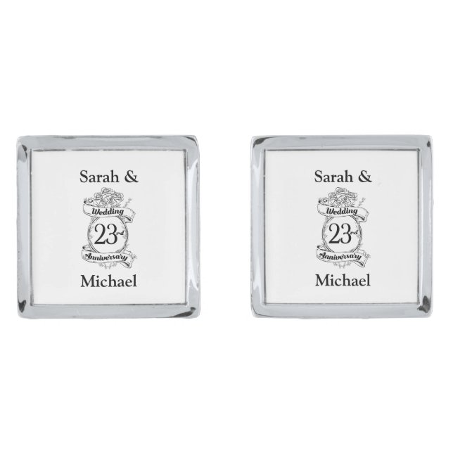 23rd Wedding Anniversary Flowers Rose Cufflinks (Front)