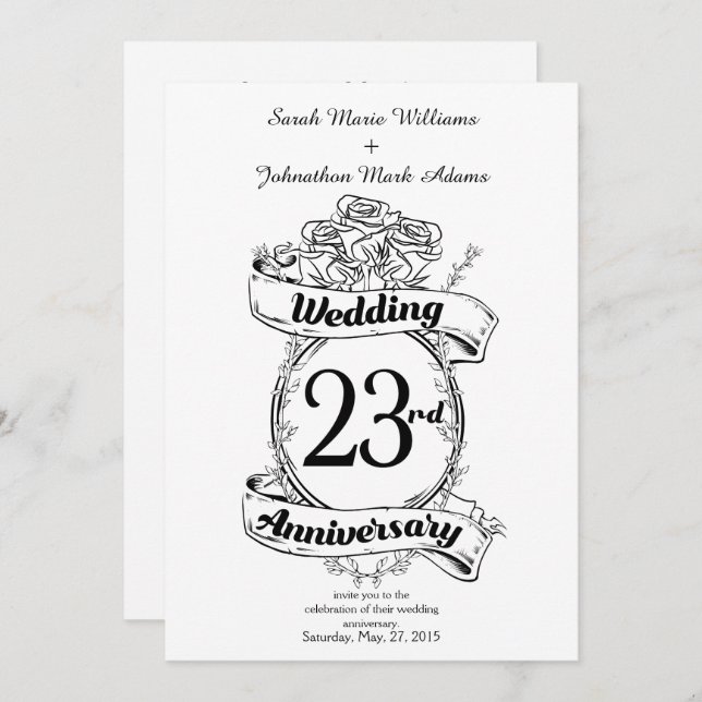 23rd Wedding Anniversary Flowers Rose Invitation (Front/Back)