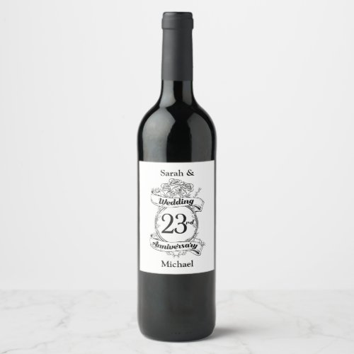 23rd Wedding Anniversary Flowers Rose Wine Label