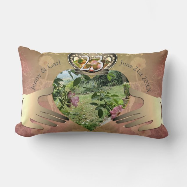 23rd Wedding Anniversary Photo Claddagh Floral Lum Lumbar Pillow (Front)