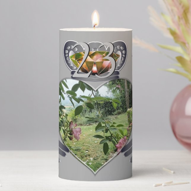 23rd Wedding Anniversary Photo Claddaugh Plaque Pi Pillar Candle (In Situ)