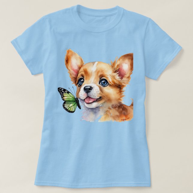 24072_A Puppy and Green Butterfly T-Shirt (Design Front)