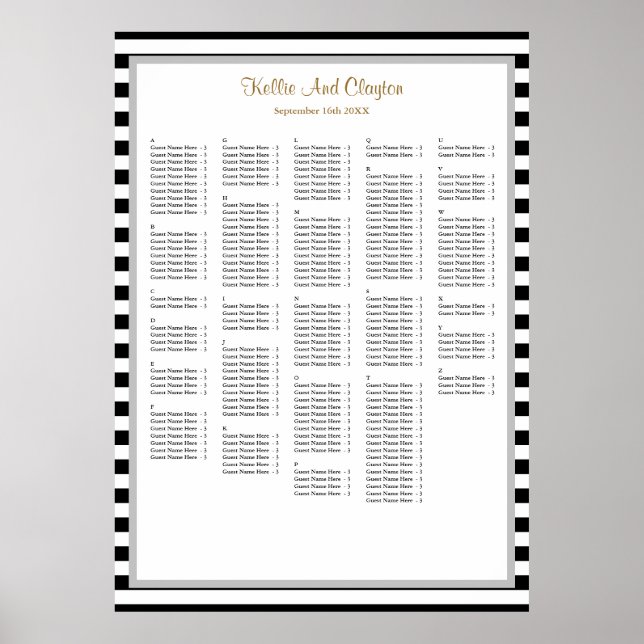 240 Black/White Stripes Wedding Seating Chart (Front)