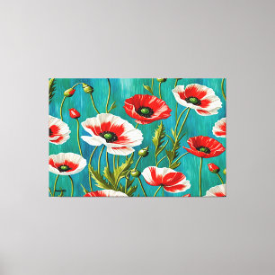 24_006, Red & White, Poppies Flowers, Large Galler Canvas Print
