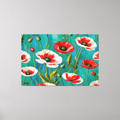 24_006 Red  White Poppies Flowers Large Galler Canvas Print