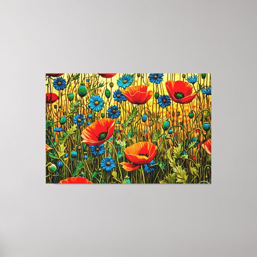 24_025 Red Poppies and Blue Corn Flowers Canvas Print