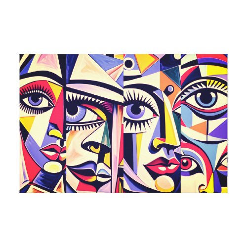 24_041 Cubist Faces Abstract Art Canvas Print