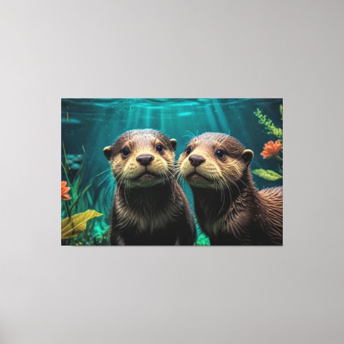 24_047 Two Baby Otters Under Water Canvas Print
