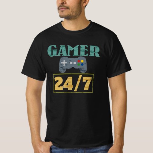 247 Gaming Quote Controller Distressed Retro T_Shirt