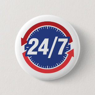 24/7 Hours Symbol w/ Clock Face & Time Arrows Button