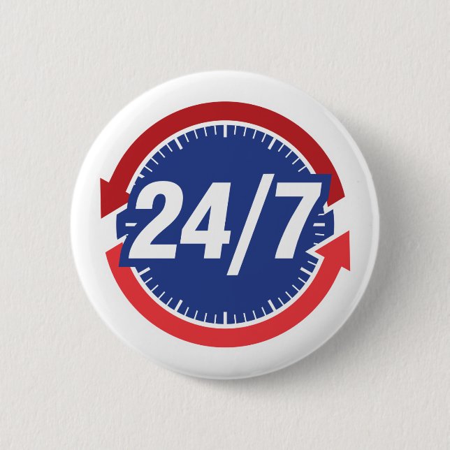 24/7 Hours Symbol w/ Clock Face & Time Arrows Button (Front)