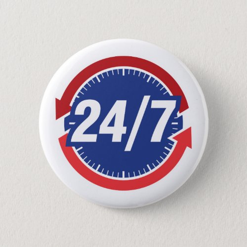 247 Hours Symbol w Clock Face  Time Arrows Button