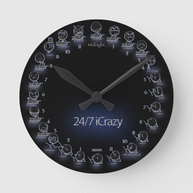 24/7 iCrazy Internet Geek Schedule Wall Clock (Front)