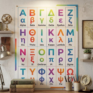 24 Colorful Lower Case Upper Case - Greek Alphabet Poster