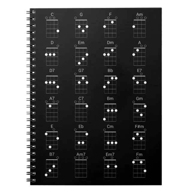 24 Common Ukulele Chords Chart Uke Cheat Sheet P Notebook Zazzle