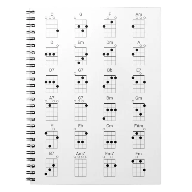 24 Common Ukulele Chords Chart - Uke Cheat Sheet P Notebook | Zazzle