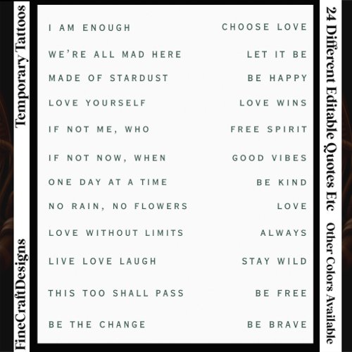 24 Editable Modern All Caps Unisex Quotes etc Grn Temporary Tattoos