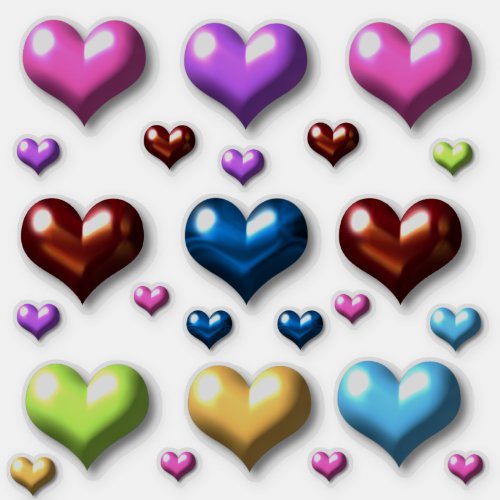 24 Faux 3D Color Hearts Custom_Cut Vinyl Stickers