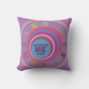 24-Hour ME Time pink purple blue self-care clock  Throw Pillow