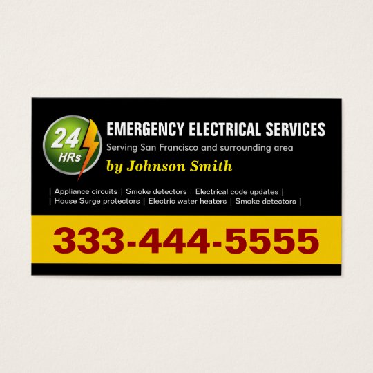 24 Hours Emergency Electrical Service Two Sided Business Card 24 Hours Emergency Electrical Service Two Sided Business Card