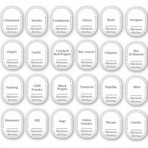 24 kitchen herbs and spices, arch label sticker