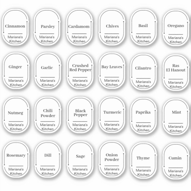 24 kitchen herbs and spices,  arch label sticker (Front)