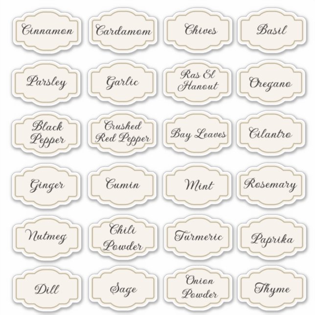 24 kitchen herbs and spices pantry labels stickers (Front)