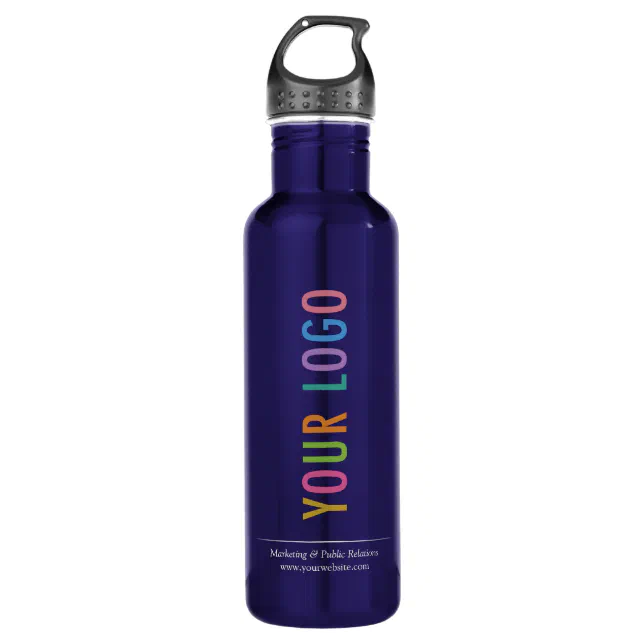 24 oz Dark Blue Promotional Stainless Steel Water Bottle | Zazzle