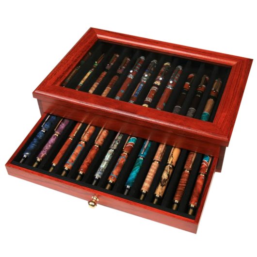 24 Pen Display Case w/Glass Top (Open)