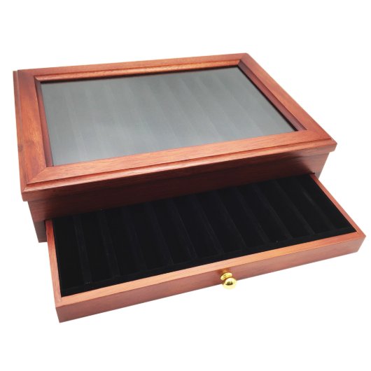 24 Pen Display Case w/Glass Top  (Bottom Drawer)