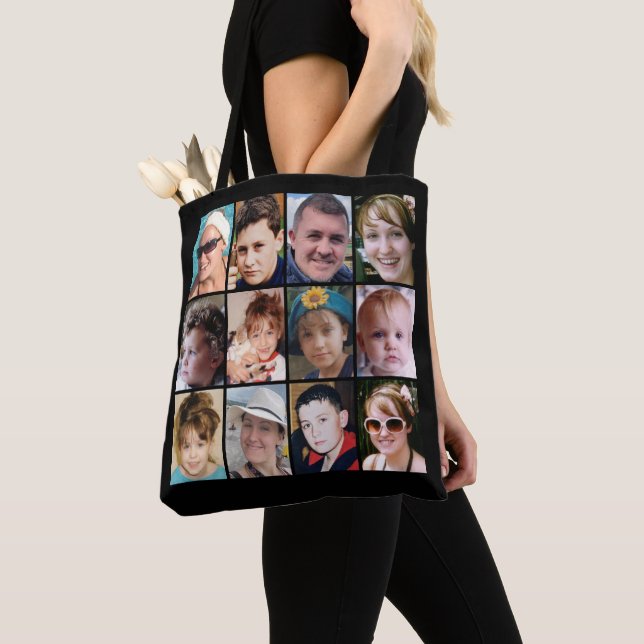 24 photo collage black tote bag (Close Up)