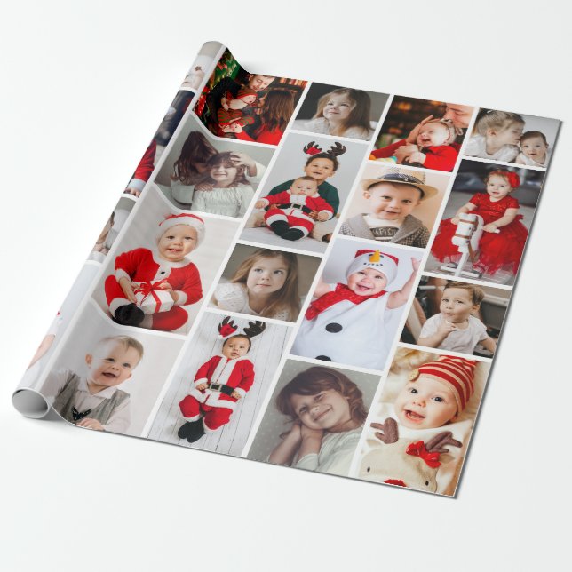 24-Photo Collage Christmas Holiday Wrapping Paper (Unrolled)